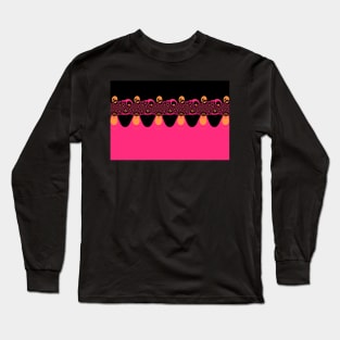 complex wavy fractal design in vivid pink on a black background Long Sleeve T-Shirt